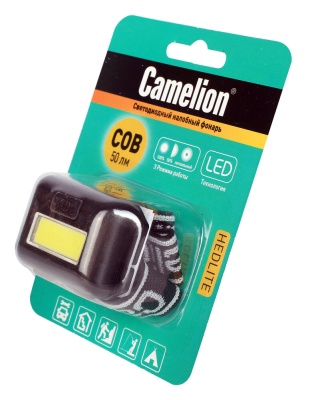 Фонарь CAMELION LED 5355 налобный, черн., 1Вт COB LED, 3реж, 3XAAA, пласт, блист
