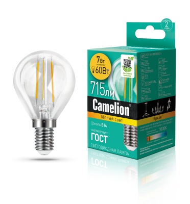 Лампа CAMELION LED7-G45-FL/830/E14 220V 7W ()