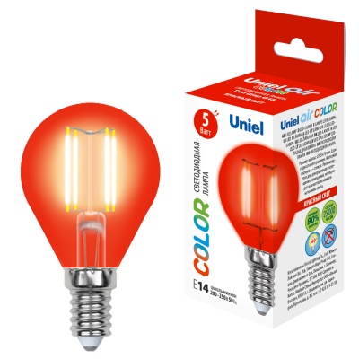 Лампа светодиодная UNIEL LED-G45-5W/RED/E14 GLA02RD картон. стекло, красный свет