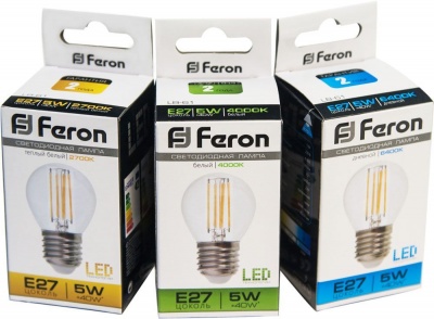Лампа светодиодная FERON LB-61 4LED/5W 230V E27 4000K филамент G45