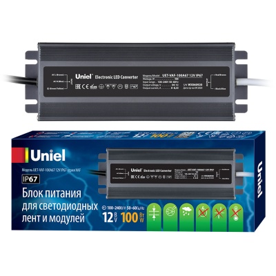 Блок питания UNIEL UET-VAF-100A67 12V IP67 ультратонкий, 100Вт, Металлический корпус