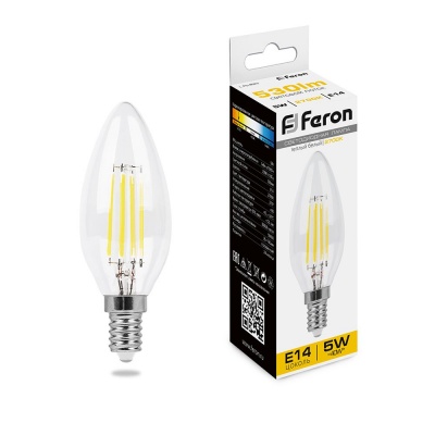 Лампа светодиодная FERON LB-58 4LED/5W 230V E14 2700K филамент свеча