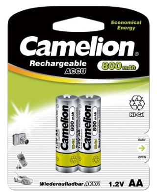Аккум-р CAMELION AA- 800mAh Ni-Cd BL-2 (NC-AA800BP2, аккумулятор,1.2В)