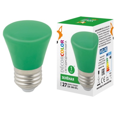 Лампа светодиодная Volpe LED-D45-1W/GREEN/E27/FR/С BELL Колокольчик. матовая Зеленый