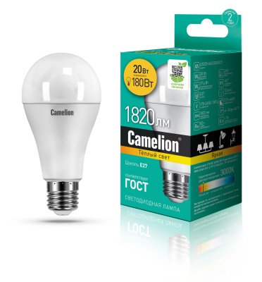 Лампа CAMELION LED20-A65/830/E27 220V 20W (1/10/100)