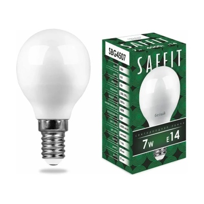 Лампа светодиодная SAFFIT 7W 4000K 230V E14 G45, SBG4507 (10/200)