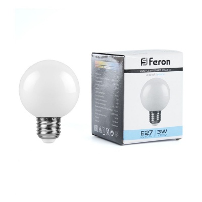 Лампа светодиодная FERON LB-371 3W 230V Е27 6400K Шар для белт лайта G60