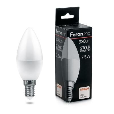 Лампа светодиодная FERON PRO LB-1307 (7.5W) 230V E14 2700K C37 свеча 