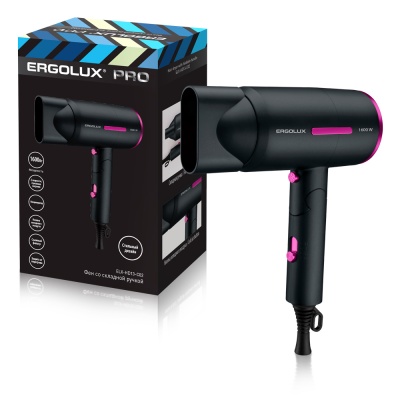 Фен со складной ручкой ERGOLUX ELX-HD13-C02 черный/розовый PRO 1600 Вт, 220-240В