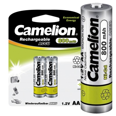 Аккум-р CAMELION AA- 800mAh Ni-Cd BL-2 (NC-AA800BP2, аккумулятор,1.2В)