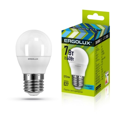 Лампа Ergolux LED-G45-7W-E27-4K Шар 172-265V