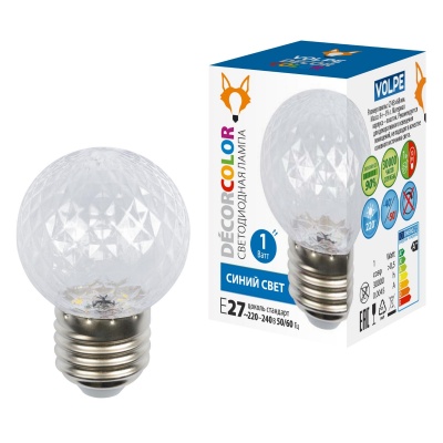 Лампа светодиодная Volpe LED-D45-1W/BLUE/E27/CL/С PINEAPPLE Ананас. прозрачная Синий