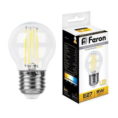Лампа светодиодная FERON LB-61 4LED/5W 230V E27 2700K филамент G45