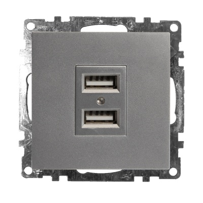 Розетка (механизм) 2-местная USB, серия Катрин, GLS10-7115-03, серебро