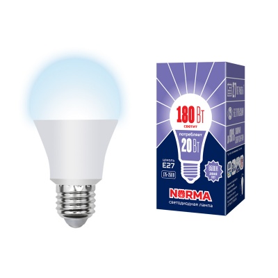 Лампа светодиодная Volpe LED-A65-20W/DW/E27/FR/NR Форма "A", матовая. Серия Norma Белый свет (6500K)
