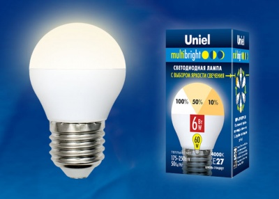 Лампа светодиодная UNIEL LED-G45-6W/WW/E27/FR/MB PLM11W "шар", матовая Серия Multibright 3000K