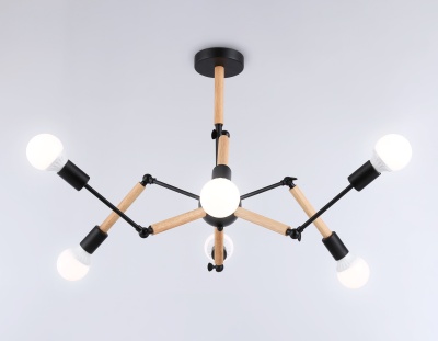 Люстра подвесная Ambrella TR80488/6 BK/LW черный/светлое дерево E27/6 max 60W D930*510