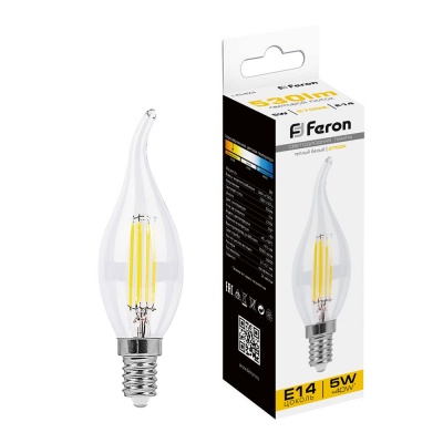 Лампа светодиодная FERON LB-59 4LED/5W 230V E14 2700K филамент свеча  на ветру