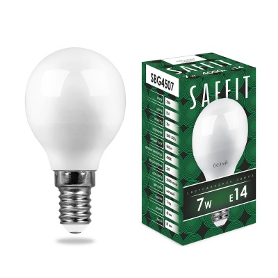 Лампа светодиодная SAFFIT 7W 4000K 230V E14 G45, SBG4507 (10/200)
